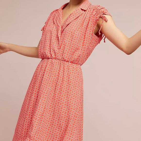 Maeve Dresses & Skirts - Maeve Anthropologie Carlotta Ruched Shirtdress Pullover Ruched Orange Size Small